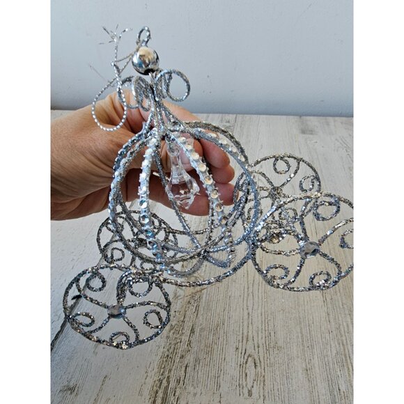 Glitter Cinderella carriage silver ornament sparkle Xmas tree - Picture 5 of 7